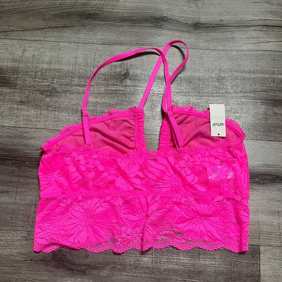 Aerie Racerback Strap Lace Knit Bralette Hot Pink NWT Women’s Size XL - Picture 3 of 6